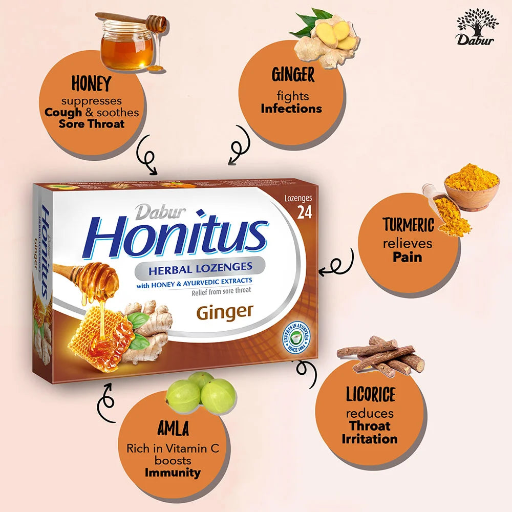 Dabur Herbal Honitus - Ginger 24 Lozenges
