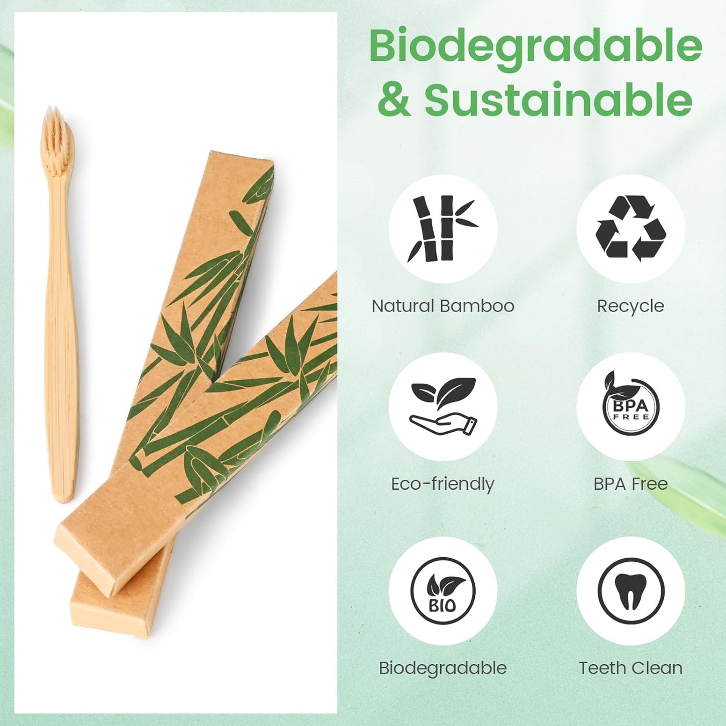 Daletu Bamboo Toothbrushes, Biodegradable Reusable Wooden Toothbrushes