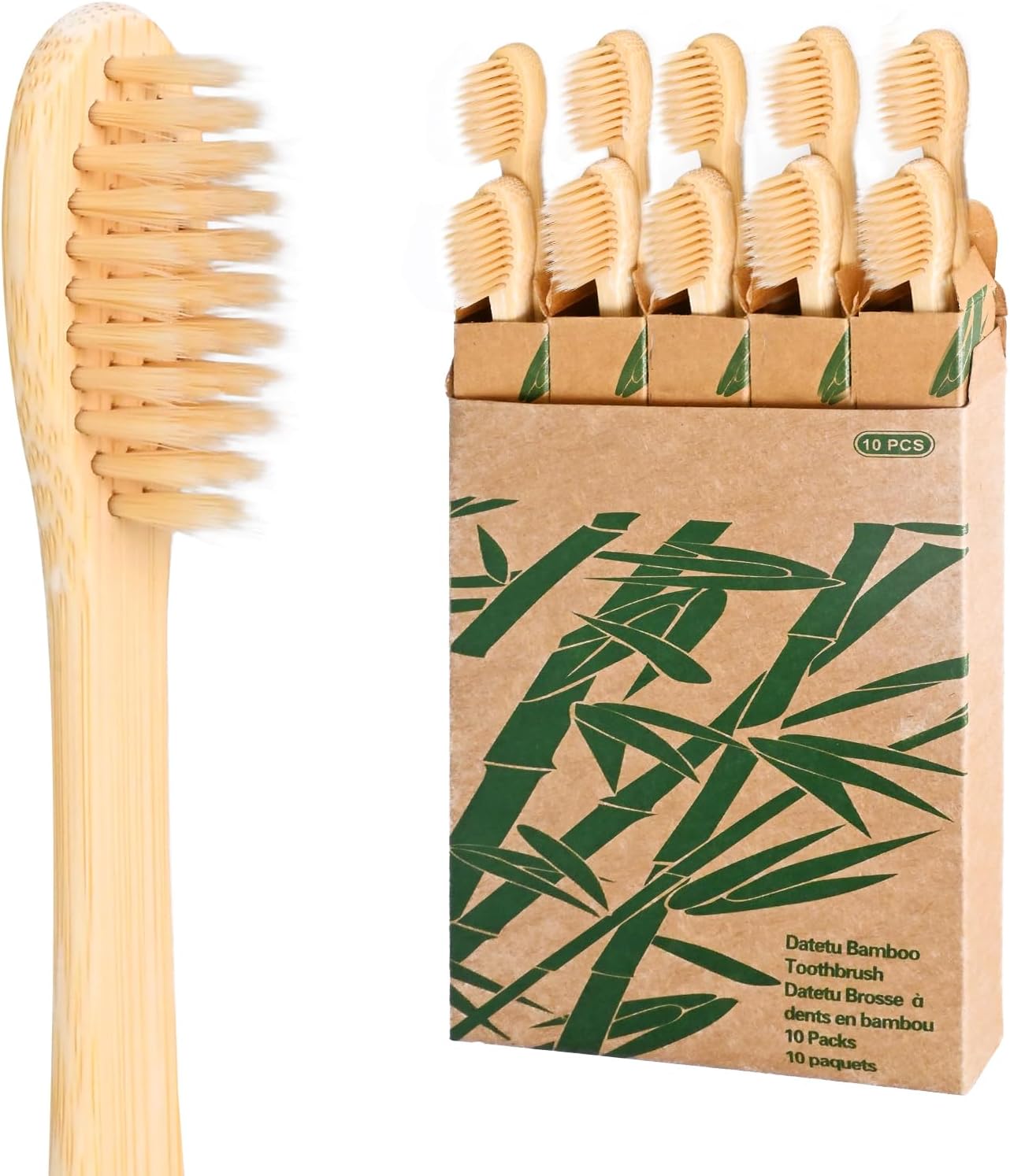Daletu Bamboo Toothbrushes, Biodegradable Reusable Wooden Toothbrushes