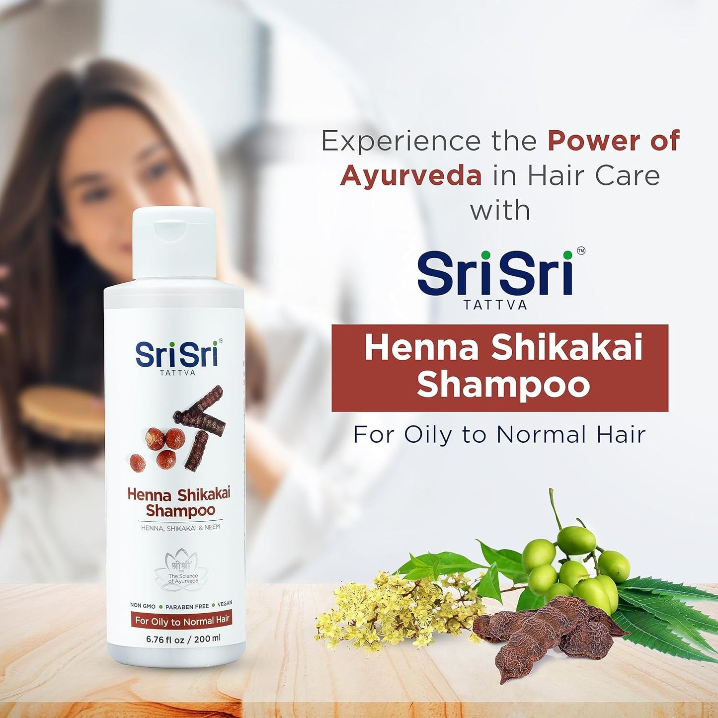 SRI SRI TATTVA Shikakai Henna Shampoo - Natural Ayurvedic Scalp Cleanser for Silky, Conditioned, Thick, Shiny Hair - Fights Dandruff Buildup (200 ml)
