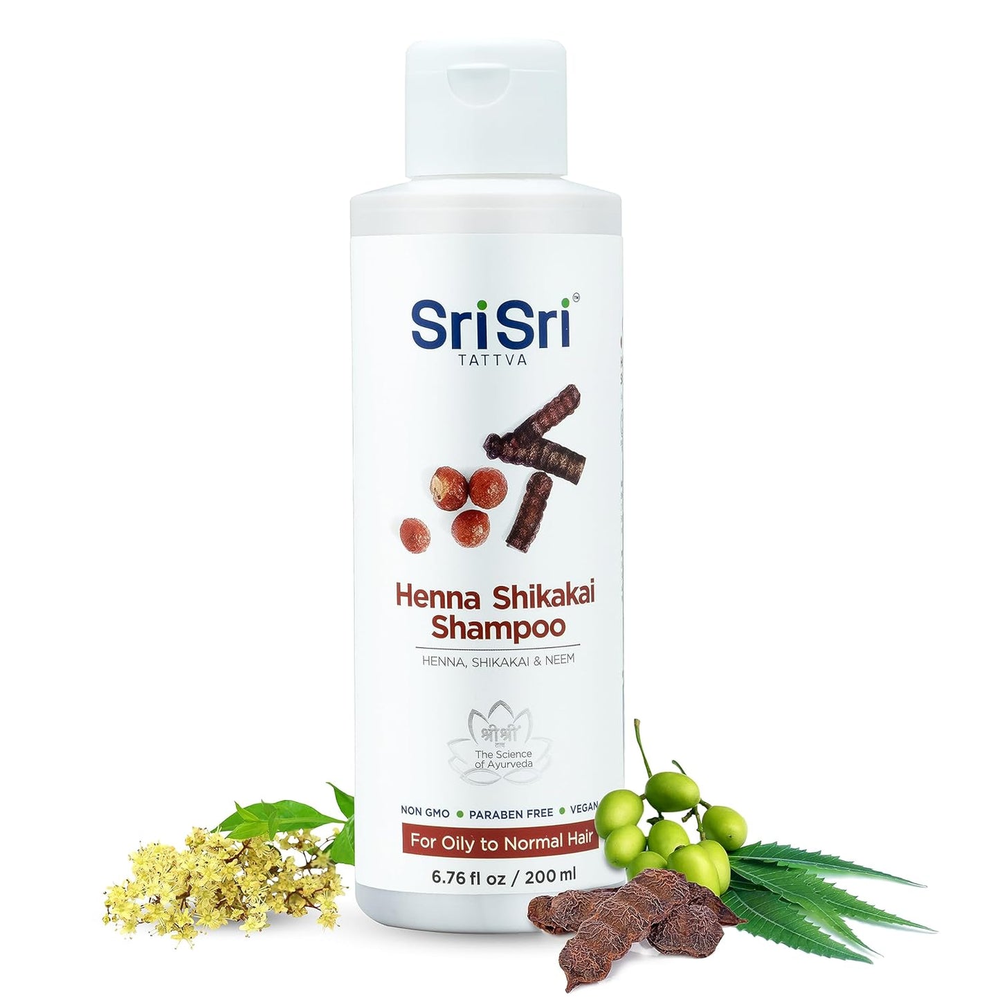 SRI SRI TATTVA Shikakai Henna Shampoo - Natural Ayurvedic Scalp Cleanser for Silky, Conditioned, Thick, Shiny Hair - Fights Dandruff Buildup (200 ml)