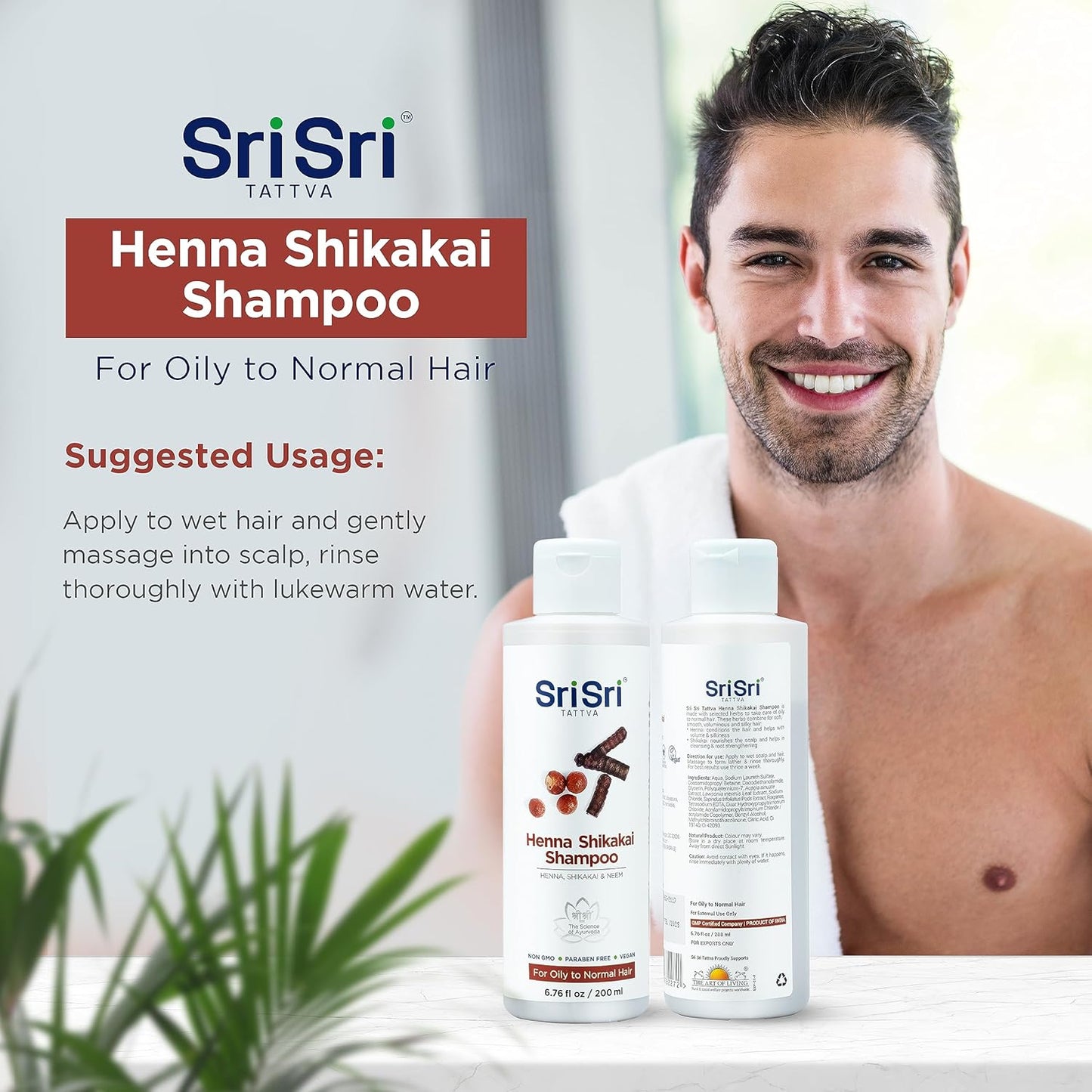 SRI SRI TATTVA Shikakai Henna Shampoo - Natural Ayurvedic Scalp Cleanser for Silky, Conditioned, Thick, Shiny Hair - Fights Dandruff Buildup (200 ml)