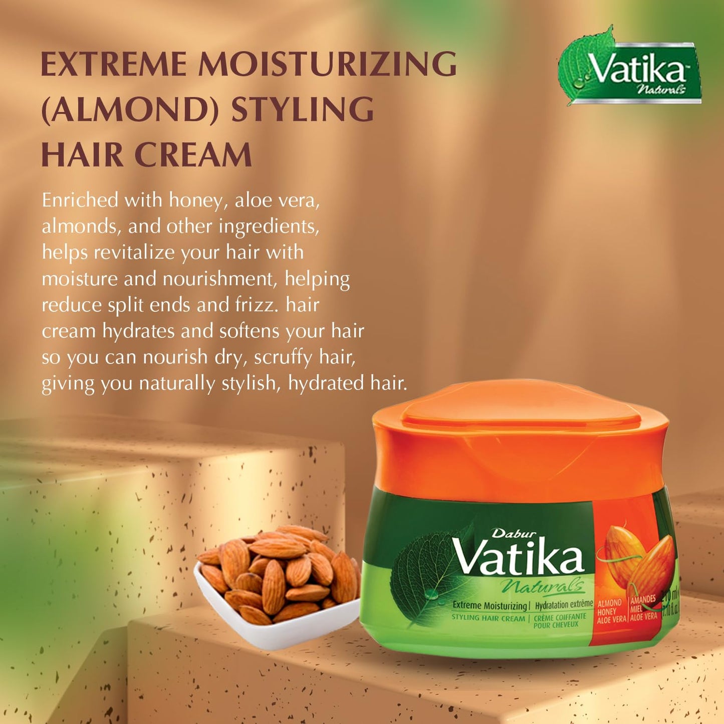 Dabur Vatika Naturals Hair Cream - Honey Almond Aloe Vera - 210ml